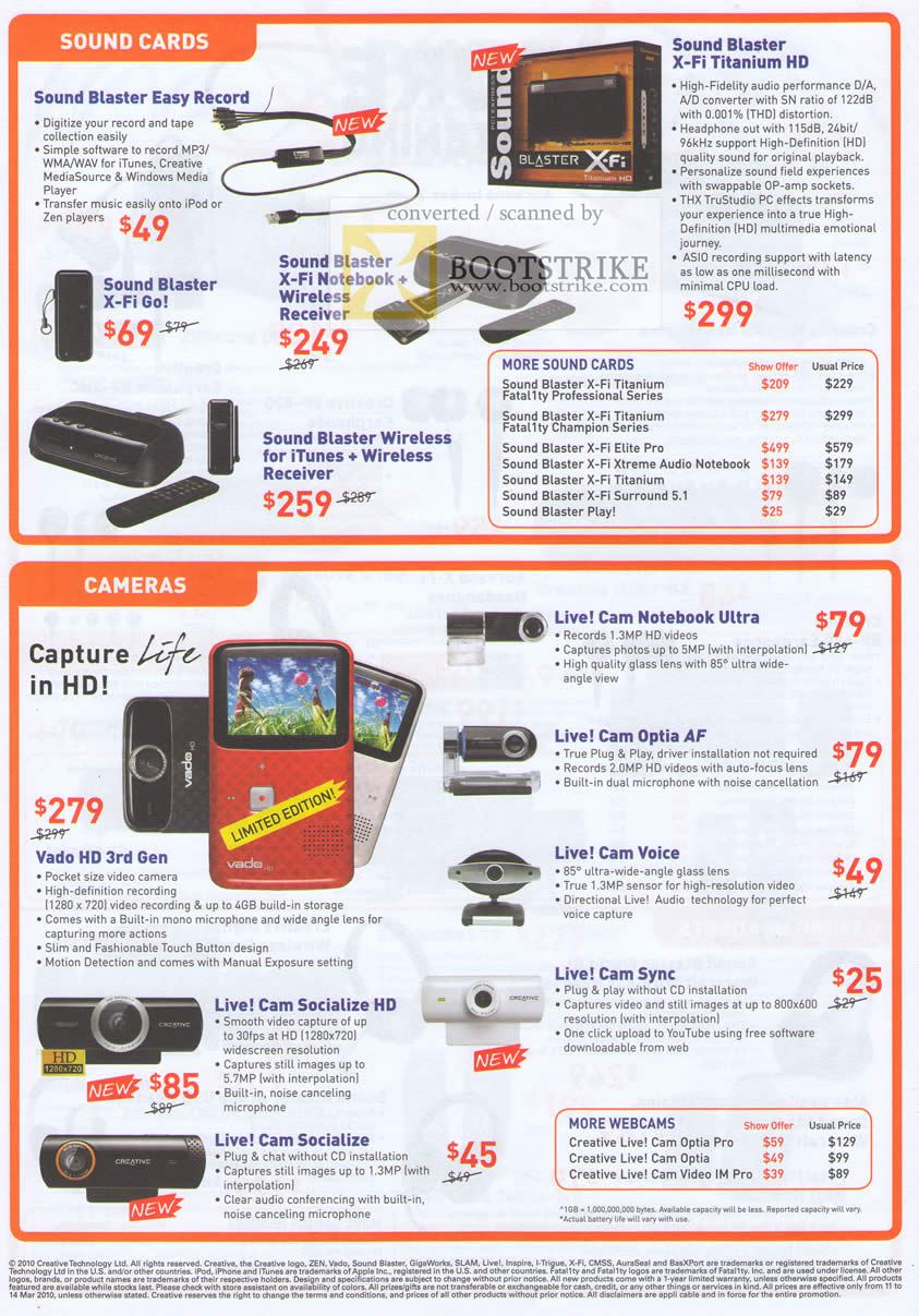 PC Show 2010 price list image brochure of C20 Corp Creative Sound Blaster X Fi Go Notebook Receiver Titanium Vado HD Live Webcam Socialize HD Ultra Optia AF Voice Sync