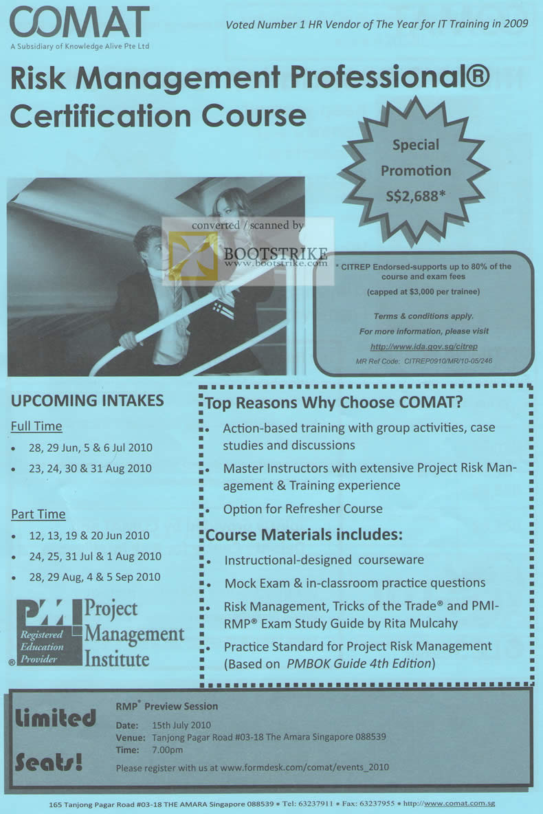 PC Show 2010 price list image brochure of Comat Risk Management Professional Certification Course