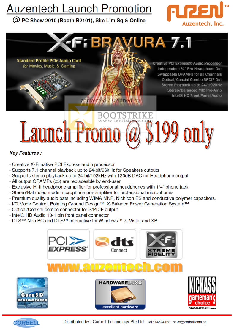 PC Show 2010 price list image brochure of Corbell Auzentech X Fi PCIe Bravura Audio Sound Card