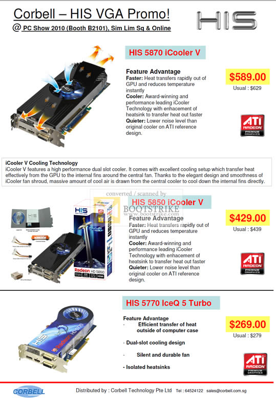 PC Show 2010 price list image brochure of Corbell HIS Graphic Card 5870 ICooler V 5850 5770 IceQ 5 Turbo