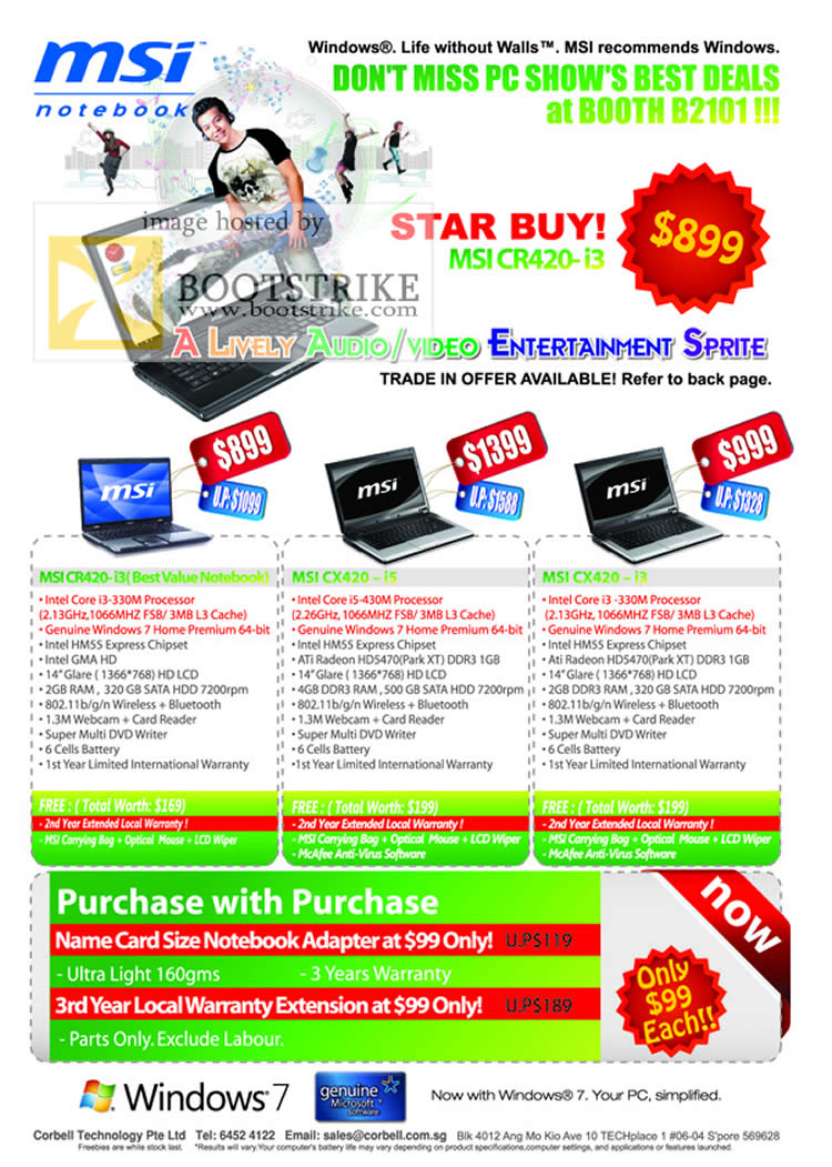 PC Show 2010 price list image brochure of Corbell MSI Notebooks CR420 I3 CX420 I5 I3