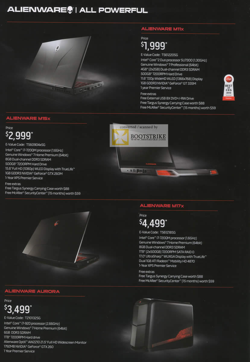 PC Show 2010 price list image brochure of Dell Alienware Notebooks M11X M15x M17x Desktop Aurora