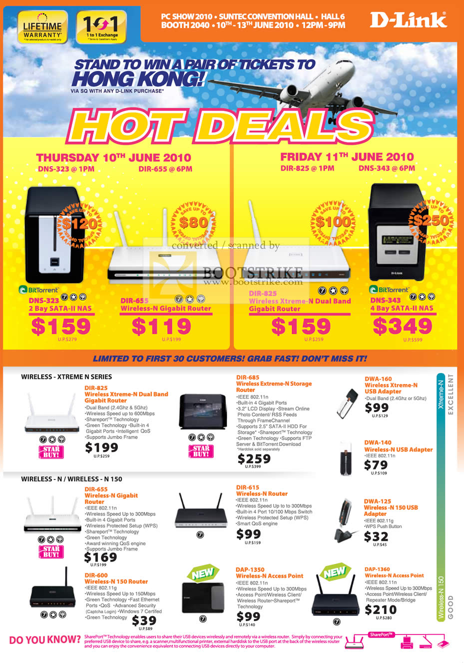 PC Show 2010 price list image brochure of Dlink Hot Deals Wireless Gigabit Router Xtreme N SATA NAS DIR USB Adapter