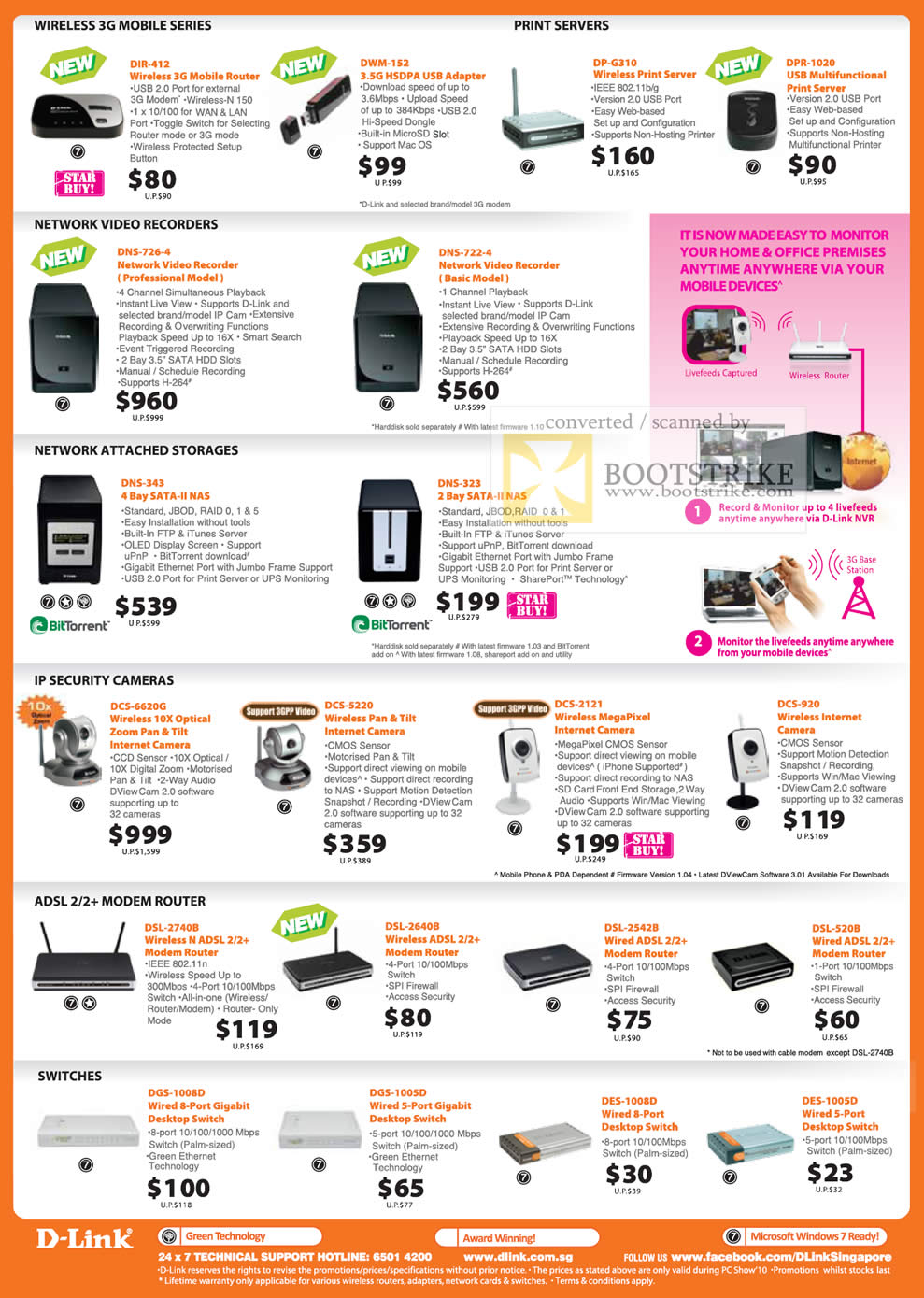 PC Show 2010 price list image brochure of Dlink Wireless 3G Mobile USB Network Video Recorders NAS IP Security Cameras ADSL Modem Routers Print Servers