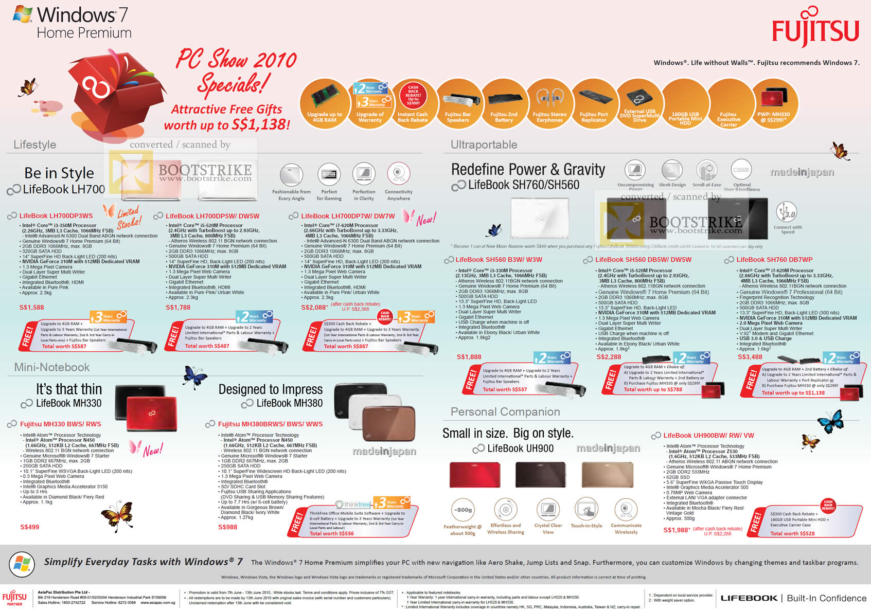 PC Show 2010 price list image brochure of Fujitsu Notebooks LifeBook LH700 MH330 MH380 SH560 SH760 UH900BW RW VW