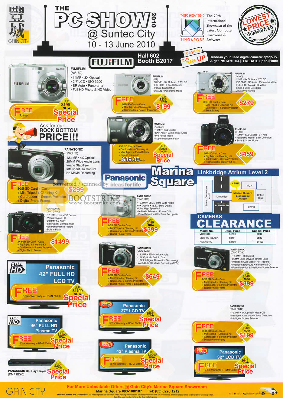 PC Show 2010 price list image brochure of Gain City Digital Cameras Fujifilm AV150 J27 Panasonic LCD TV Plasma DMC 