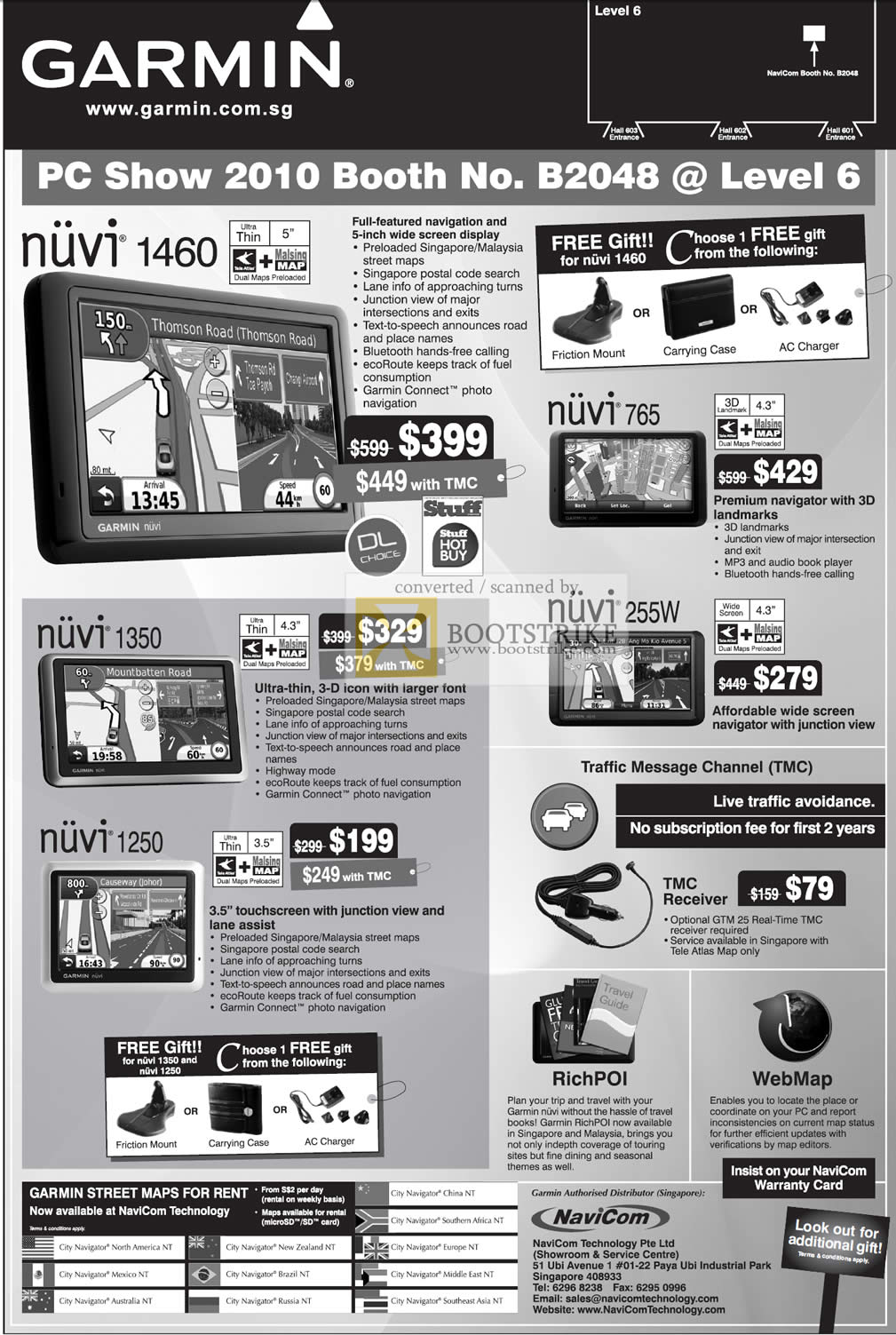 PC Show 2010 price list image brochure of Garmin GPS Nuvi 1460 765 255W 1350 1250 NaviCom Technology