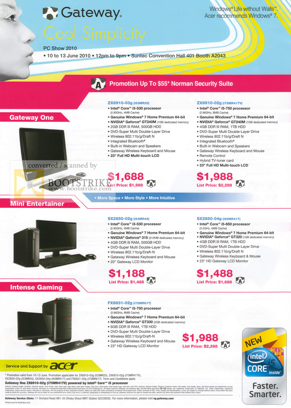 PC Show 2010 price list image brochure of Gateway Desktop PCs ZX6910 03g 02g SX2850 02g 04g Gaming FX6831 02g
