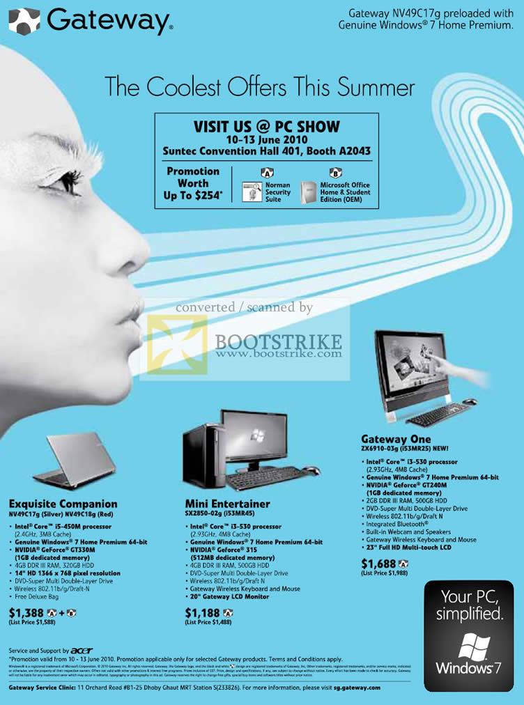 PC Show 2010 price list image brochure of Gateway Notebook NV49C17g Desktop PC SX2850 02g XZ6910 03g