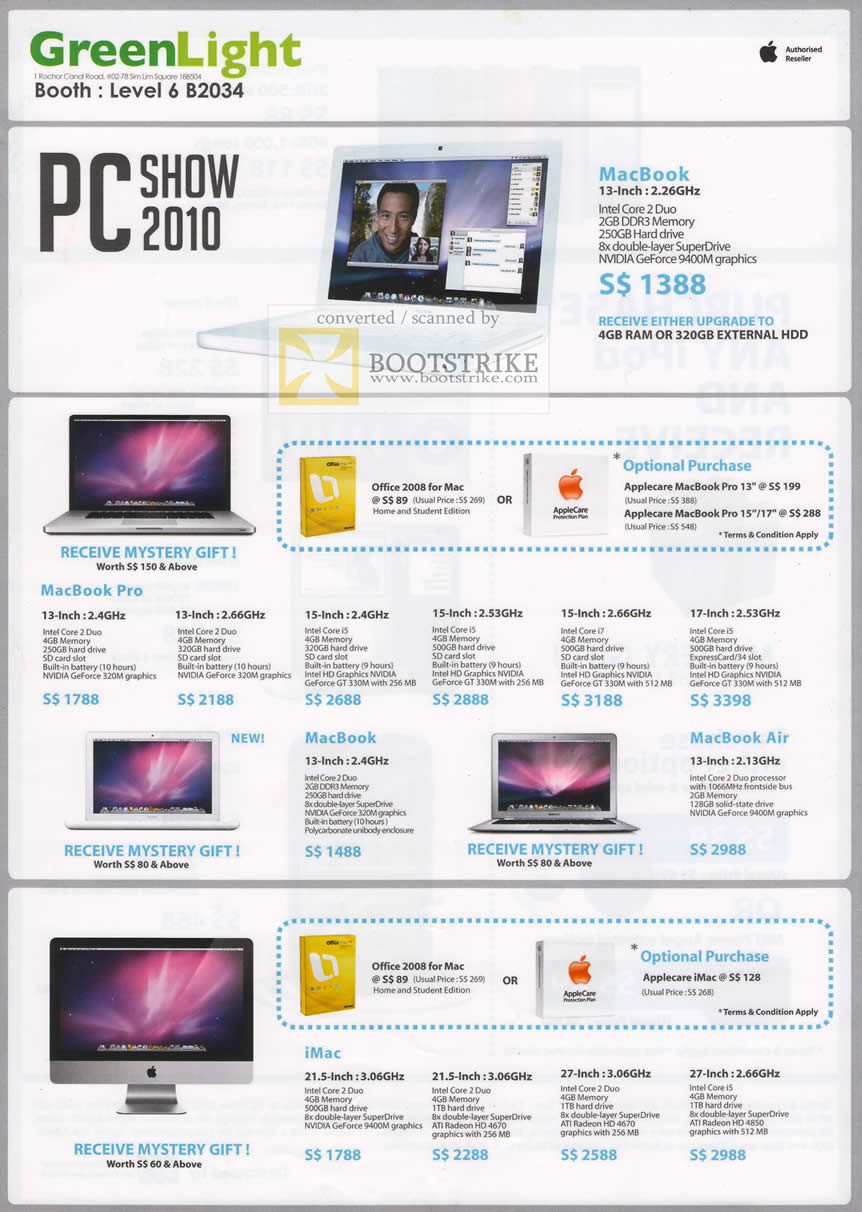 PC Show 2010 price list image brochure of GreenLight Apple Macbook Pro 13 15 17 Air IMac 21 5 27