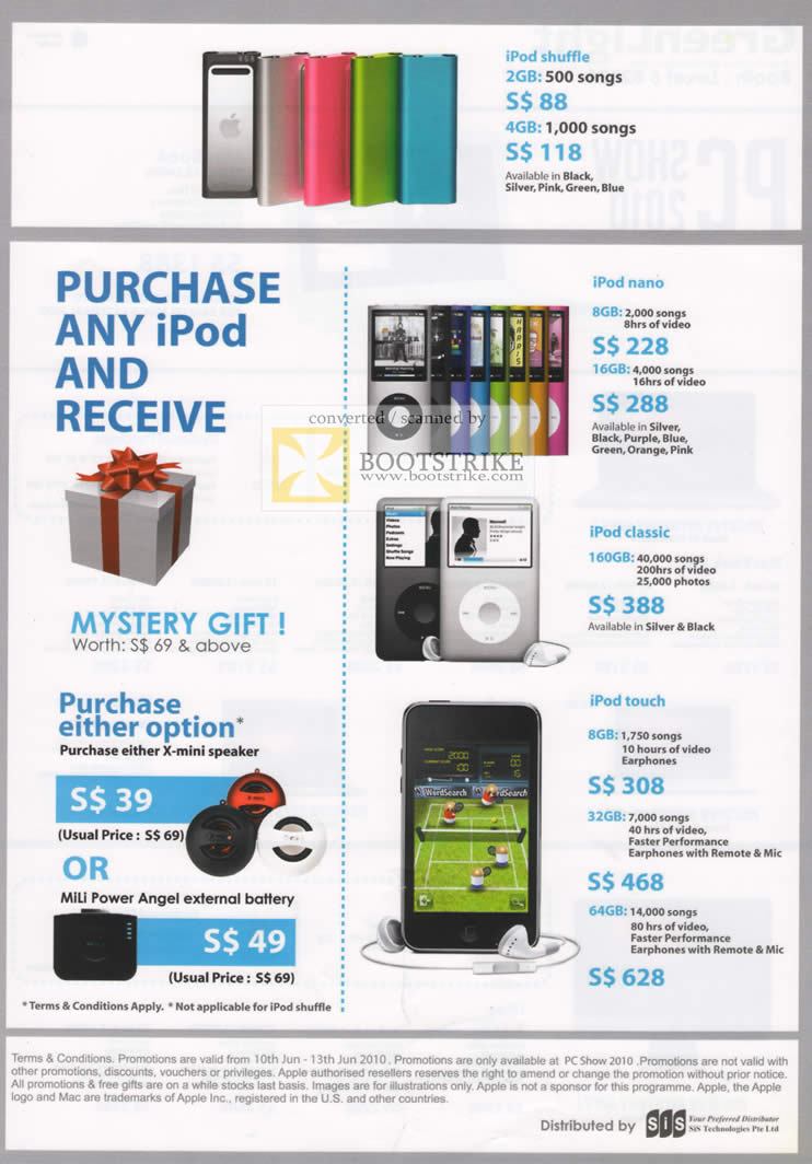 PC Show 2010 price list image brochure of GreenLight Apple IPod Shuffle Nano Classic Touch X Mini