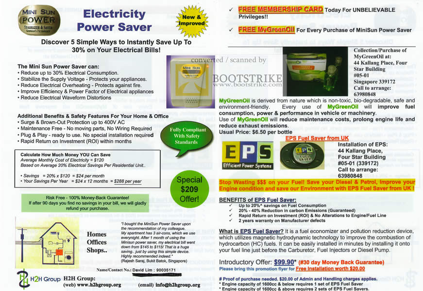 PC Show 2010 price list image brochure of H2H A2049 Electricity Power Saver Mini Sun EPS Fuel Saver