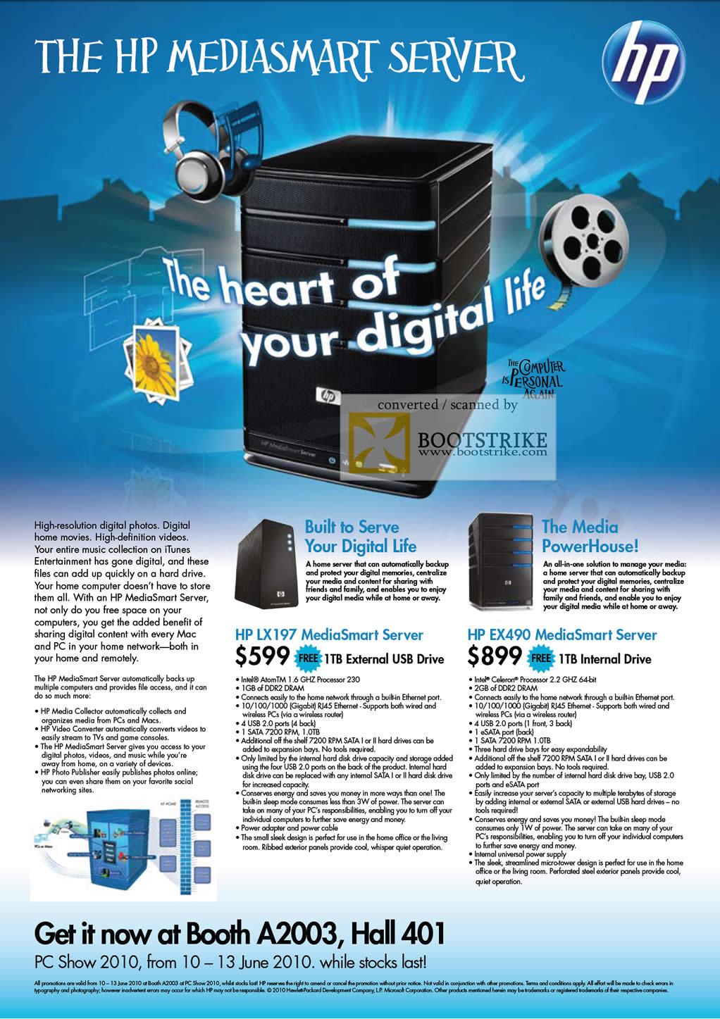 PC Show 2010 price list image brochure of HP MediaSmart Server NAS LX197 EX490