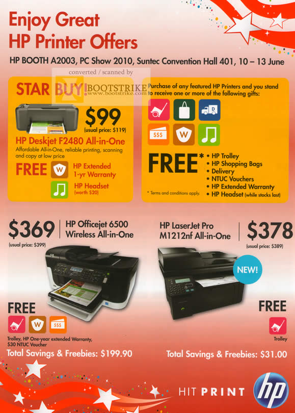 PC Show 2010 price list image brochure of HP Printer AIO Inkjet Deskjet F2480 Officejet 6500 LaserJet Pro M1212nf