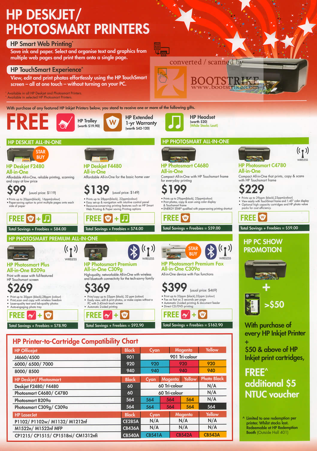 PC Show 2010 price list image brochure of HP Printers Deskjet Photosmart AIO F2480 F4480 C4680 C4780 Premium B209a C309a