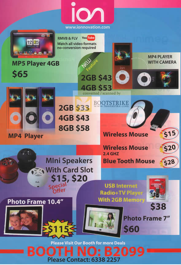PC Show 2010 price list image brochure of Ion MP5 Player MP4 Mini Speakers Internet Radio TV Digital Photo Frame