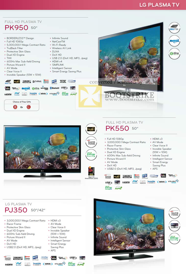 PC Show 2010 price list image brochure of LG Plasma TV PK950 PK550 PJ350