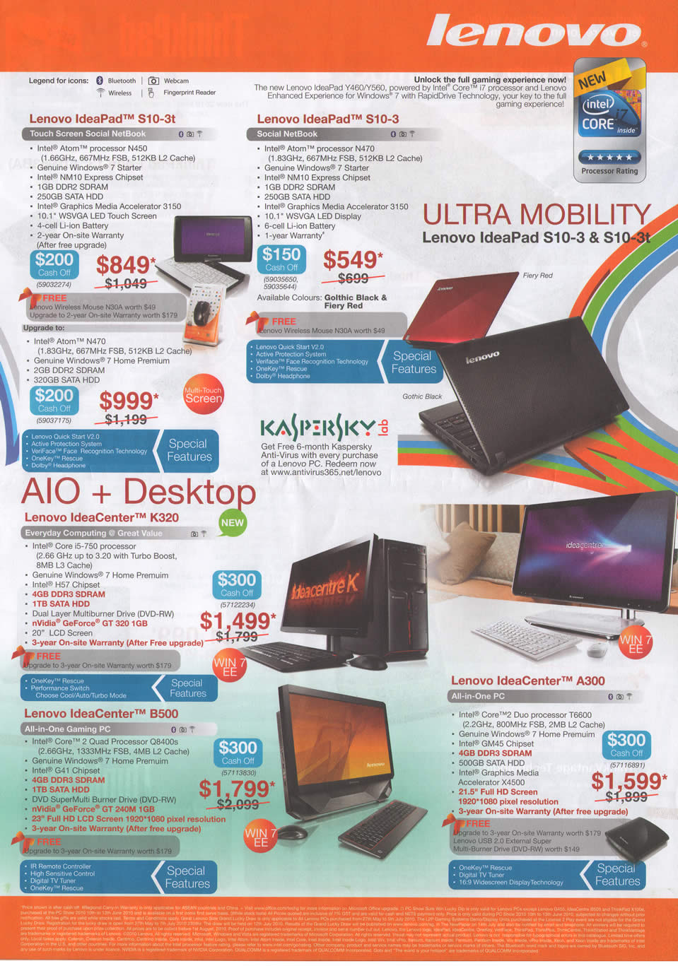 PC Show 2010 price list image brochure of Lenovo Netbooks S10 3t 3 Desktop PC IdeaCenter K320 B500 A300