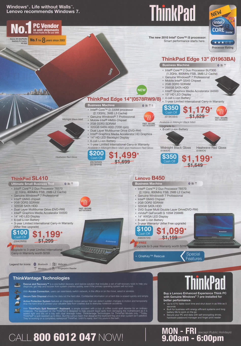 PC Show 2010 price list image brochure of Lenovo Notebooks ThinkPad Edge 13 01963BA 14 0578RW9 8 SL410 B450
