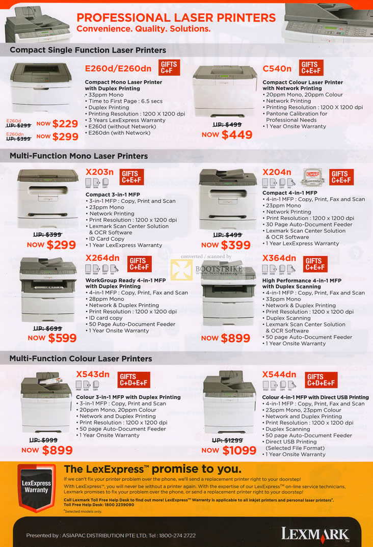 PC Show 2010 price list image brochure of Lexmark Laser Printers E260D E260dn C540n X203n X204n X264dn X365dn X543dn X544dn