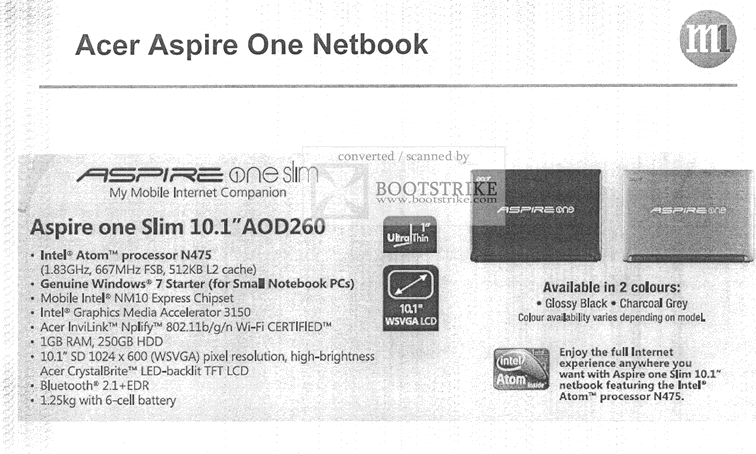 PC Show 2010 price list image brochure of M1 Acer Aspire One Netbook Slim AOD260