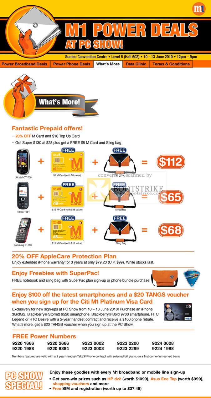 PC Show 2010 price list image brochure of M1 Mobile Prepaid M Card AppleCare SuperPac