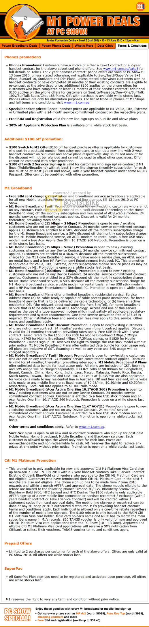 PC Show 2010 price list image brochure of M1 Promotion Terms And Conditions