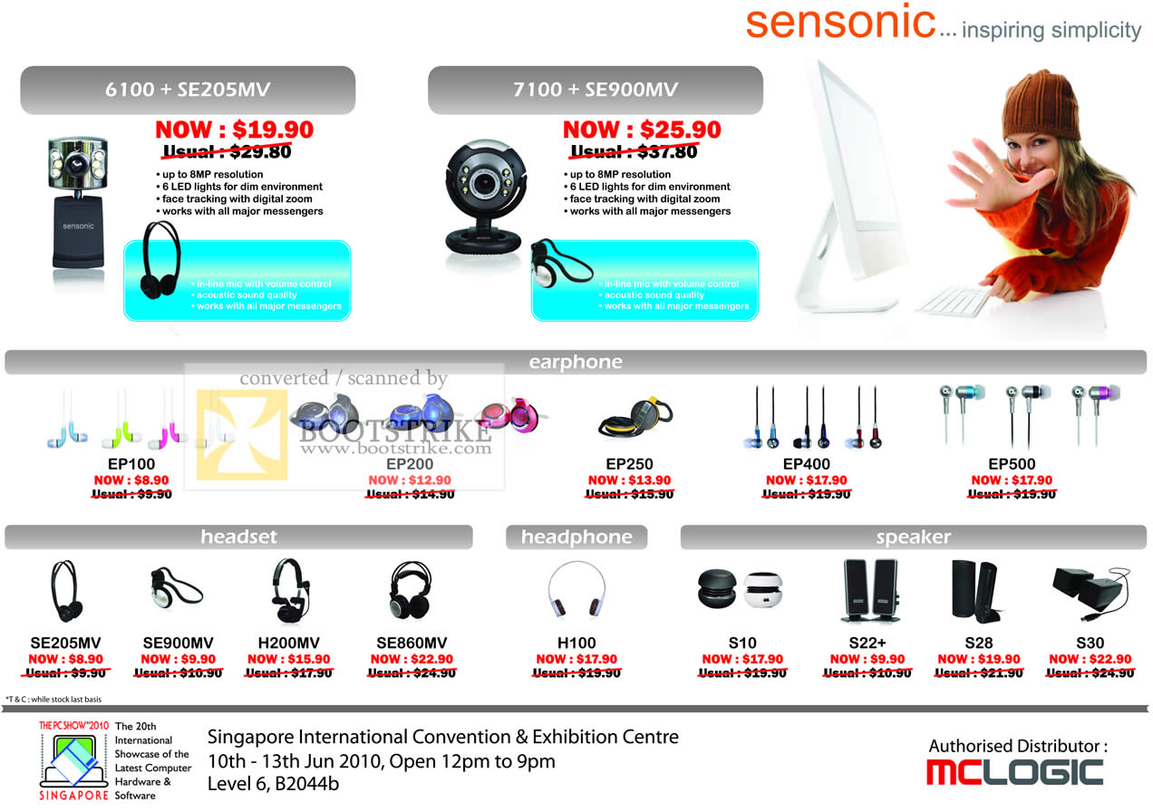 PC Show 2010 price list image brochure of McLogic Sensonic Digital Cameras Webcam 6100 7100 Earphone Headset Speaker