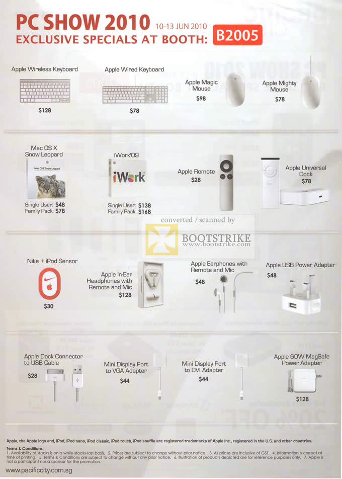 PC Show 2010 price list image brochure of Pacific City Apple Wireless Keyboard Wired Magic Mouse Mighty Mac OS X IWork Remote Dock Earphones