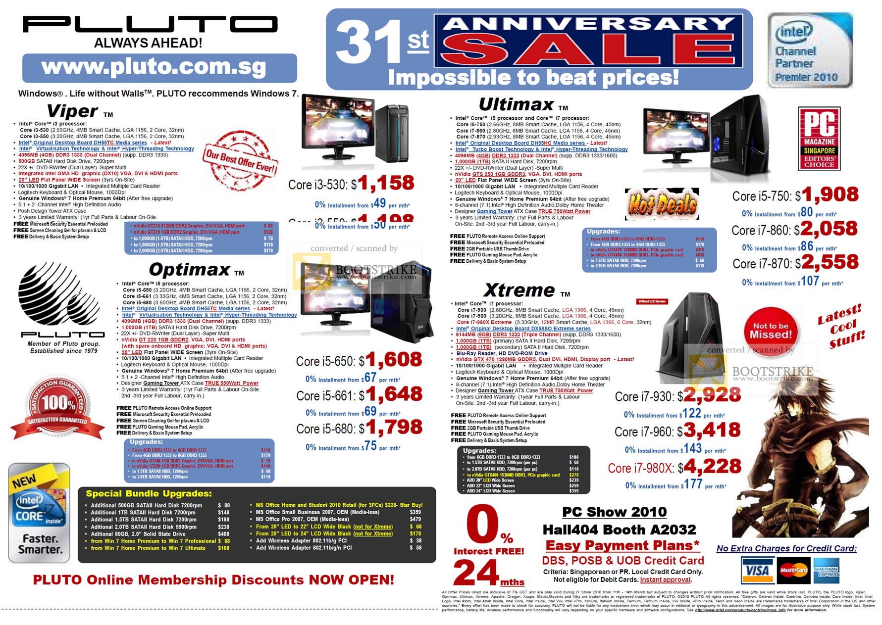 PC Show 2010 price list image brochure of Pluto Technology Desktop PCs Viper Optimax Ultimax Xtreme