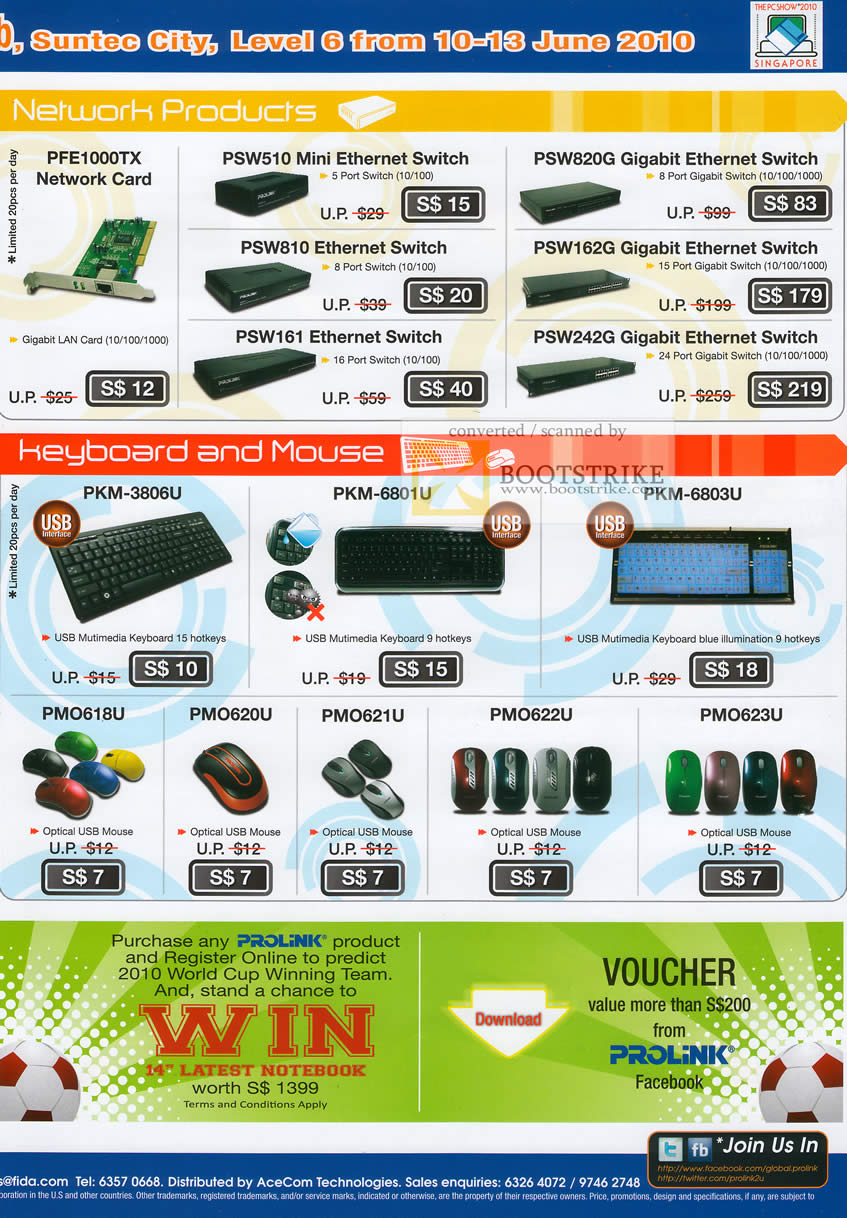 PC Show 2010 price list image brochure of Prolink Network Card Ethernet Switch Gigabit Keyboard Mouse PKM USB