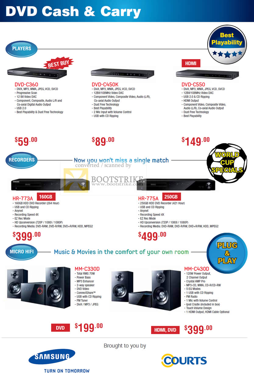 PC Show 2010 price list image brochure of Samsung DVD Players C360 C450K C550 Recorders DVR HR 773A 775A Hifi MM C330D C430D