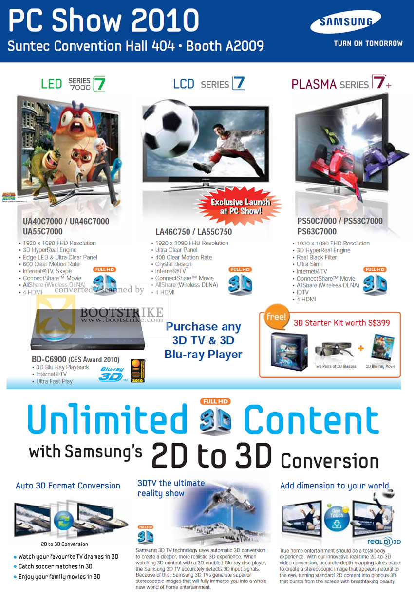 PC Show 2010 price list image brochure of Samsung LED TV Series 7000 7 Plasma Blu Ray Player BD C6900