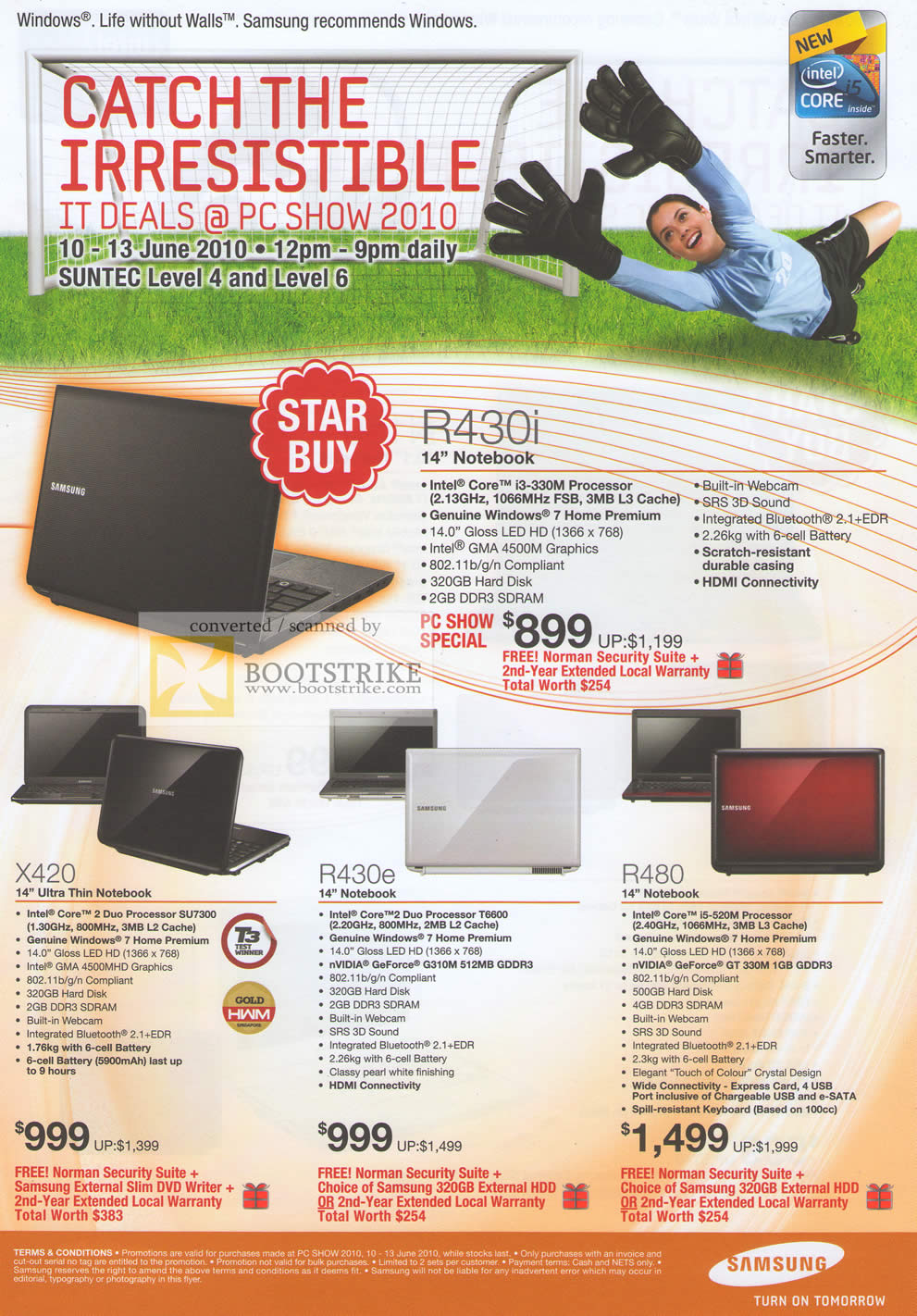 PC Show 2010 price list image brochure of Samsung Notebooks R430i X420 R430e R480