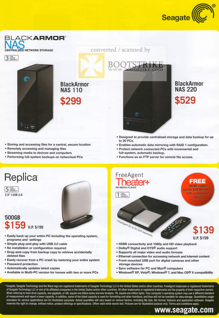 PC Show 2010 price list image brochure of Seagate External Storage BlackArmor NAS 110 220 Replica FreeAgent Theater