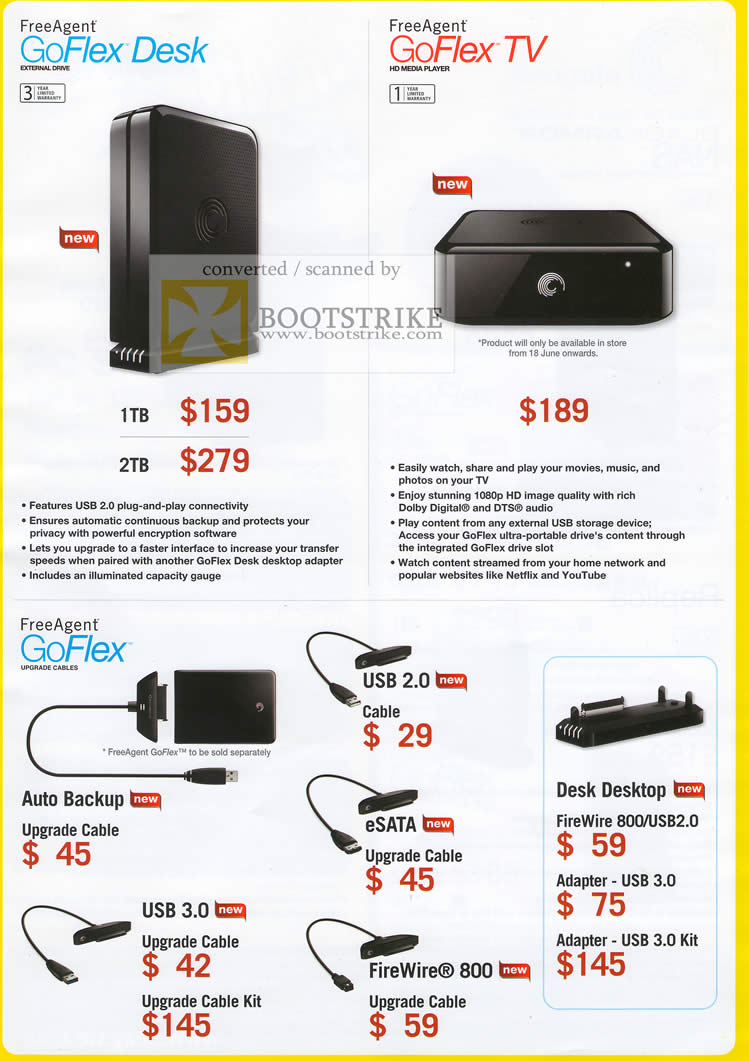 PC Show 2010 price list image brochure of Seagate FreeAgent GoFlex Desk TV Media Player USB 3 Firewire Upgrade Cable