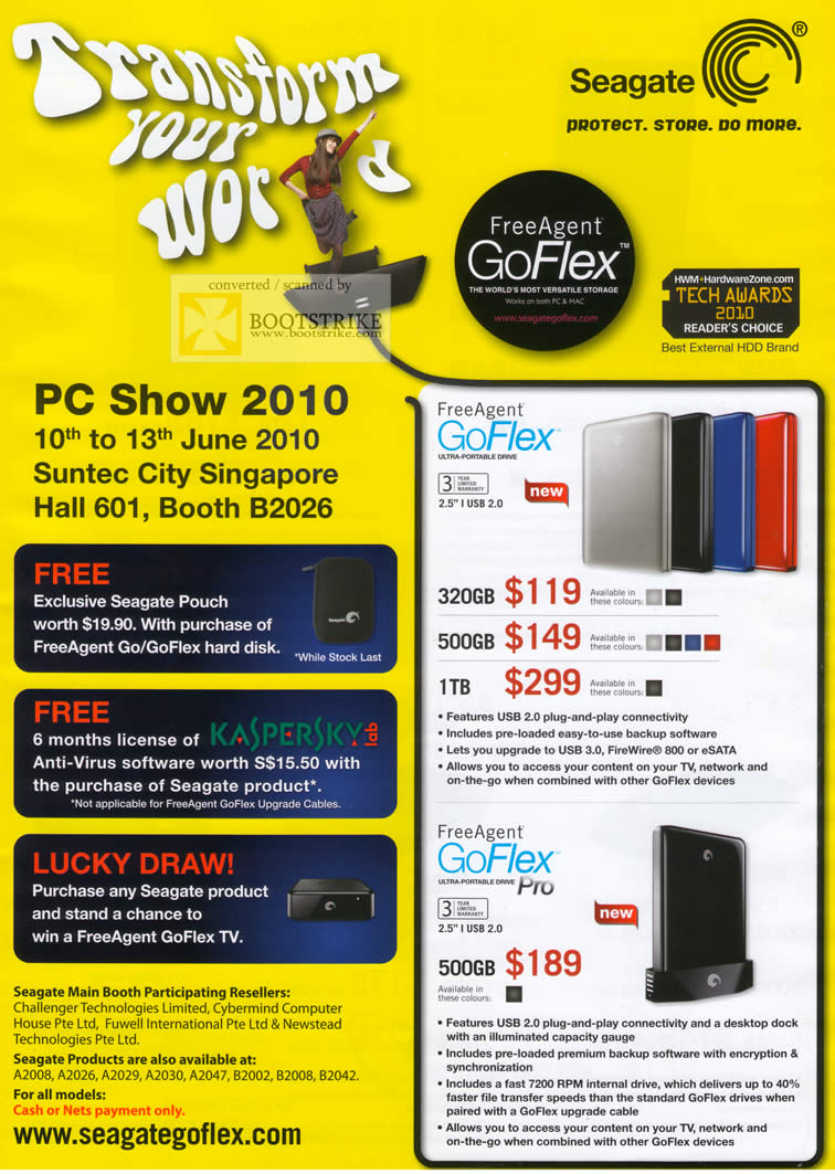 PC Show 2010 price list image brochure of Seagate FreeAgent GoFlex External Storage Drives Pro