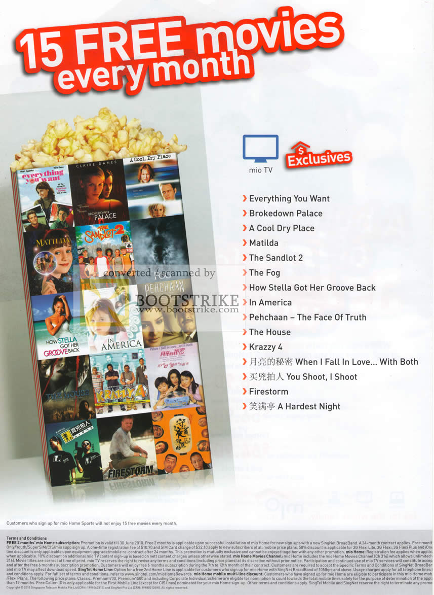 PC Show 2010 price list image brochure of Singtel Mio TV Exclusives 15 Free Movies