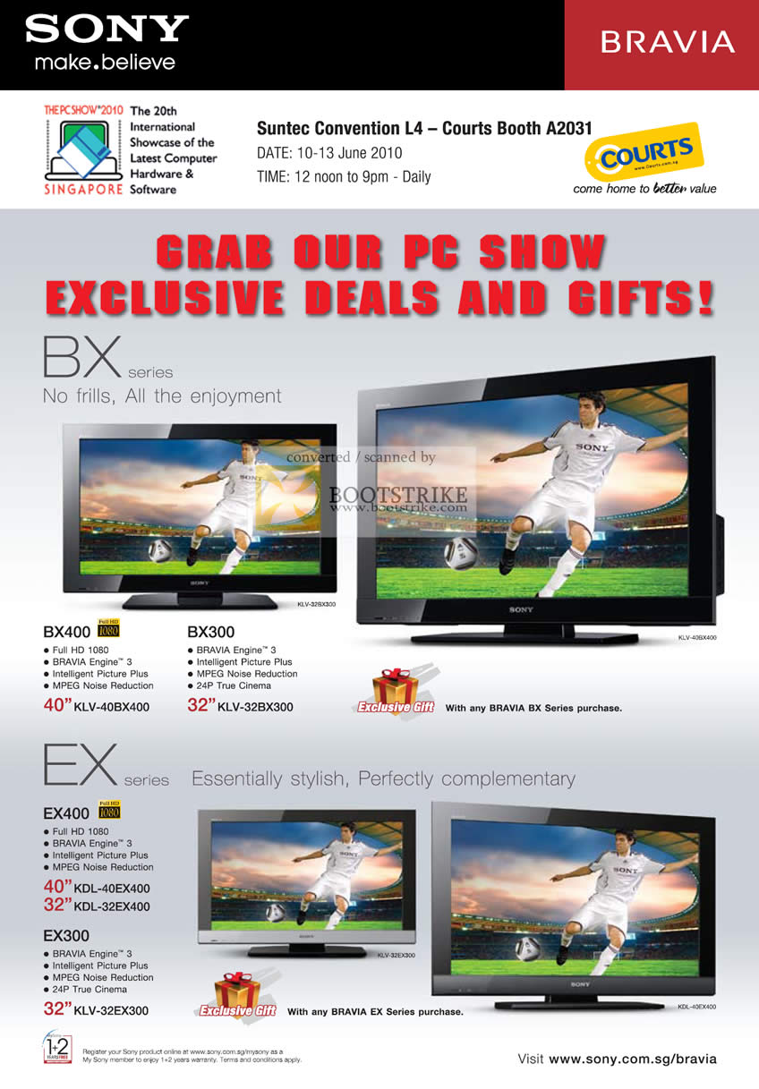 PC Show 2010 price list image brochure of Sony Bravia LCD TV KLV 40BX400 40BX300 40EX400 32EX400 32EX300