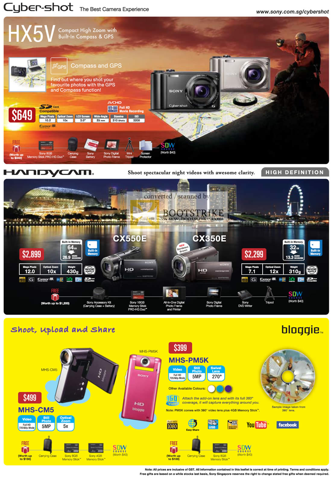 PC Show 2010 price list image brochure of Sony Cybershot Digital Cameras HX5V CX550E CX350E MHS CM5 PM5K Bloggie