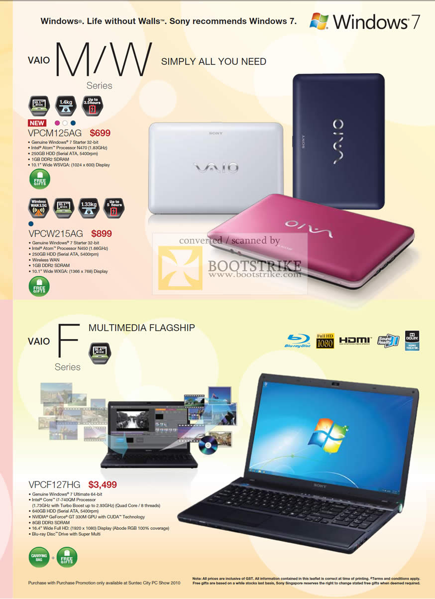 PC Show 2010 price list image brochure of Sony Vaio Netbook M W VPCM125AG VPCW215AG F VPCF127HG Notebook