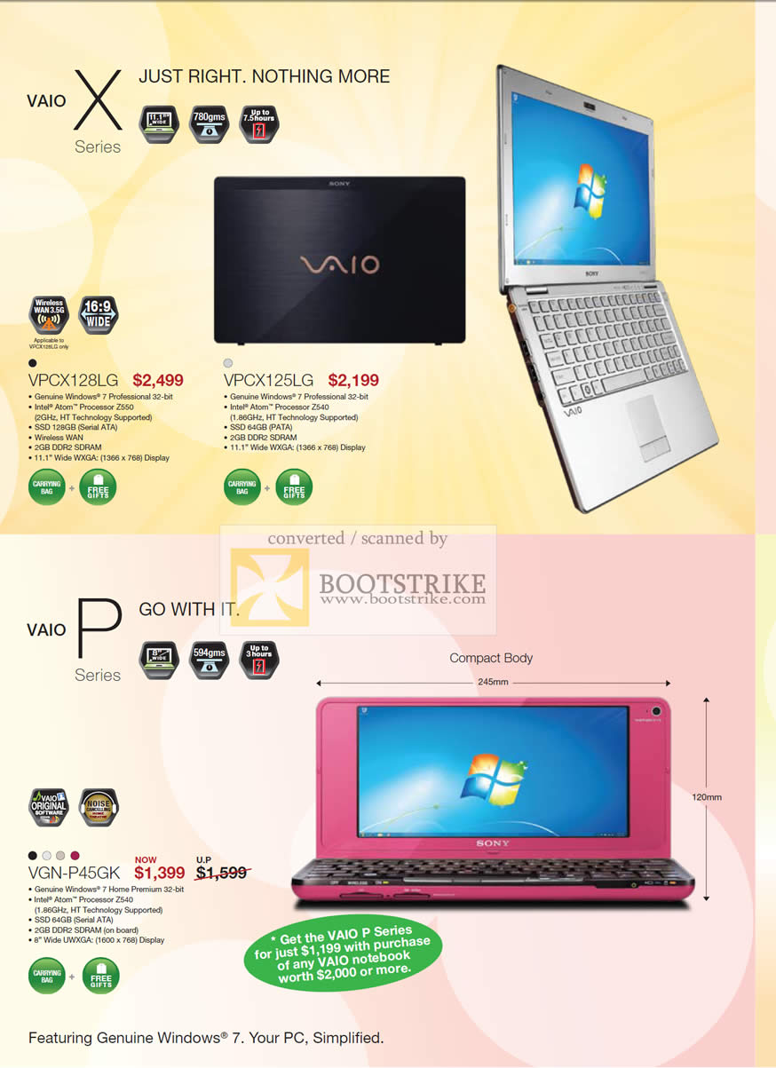 PC Show 2010 price list image brochure of Sony Vaio Notebooks X VPCX128LG VPCX125LG P Netbook VGN P45GK