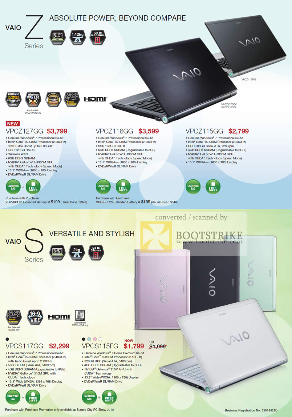 PC Show 2010 price list image brochure of Sony Vaio Notebooks Z VPCZ127GG VPCZ116GG VPCZ115GG S VPCS117GG VPCS115FG