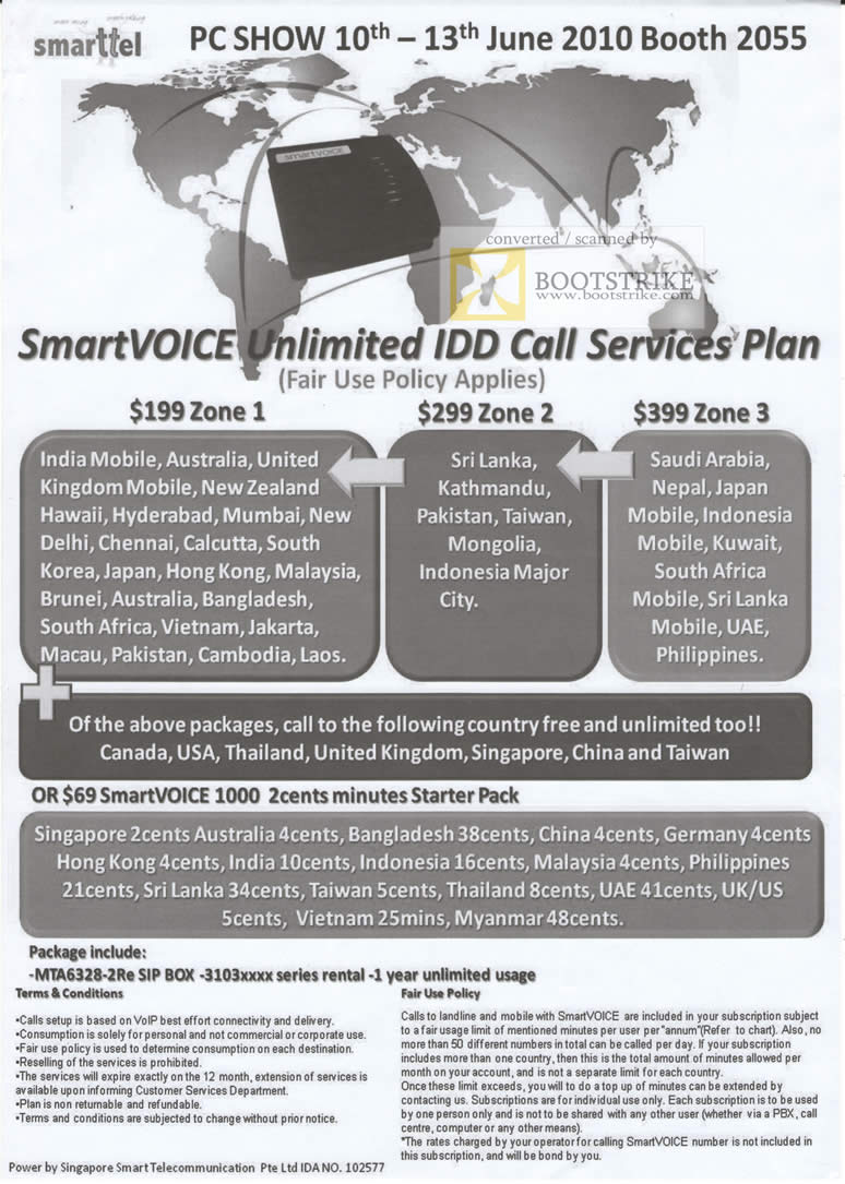 PC Show 2010 price list image brochure of Spice Smarttel SmartVoice IDD Call Services Plan 1000 Starter Pack