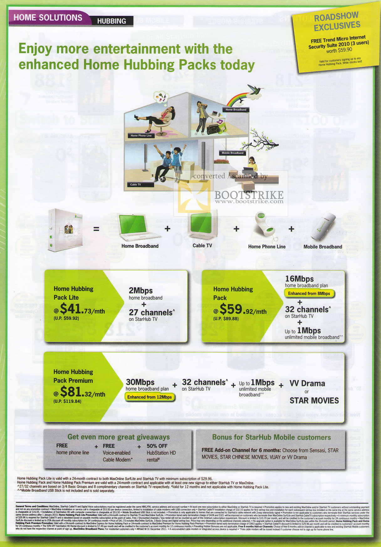 PC Show 2010 price list image brochure of Starhub Home Hubbing Packs Trend Micro Internet Security Suite 2010 Lite Premium