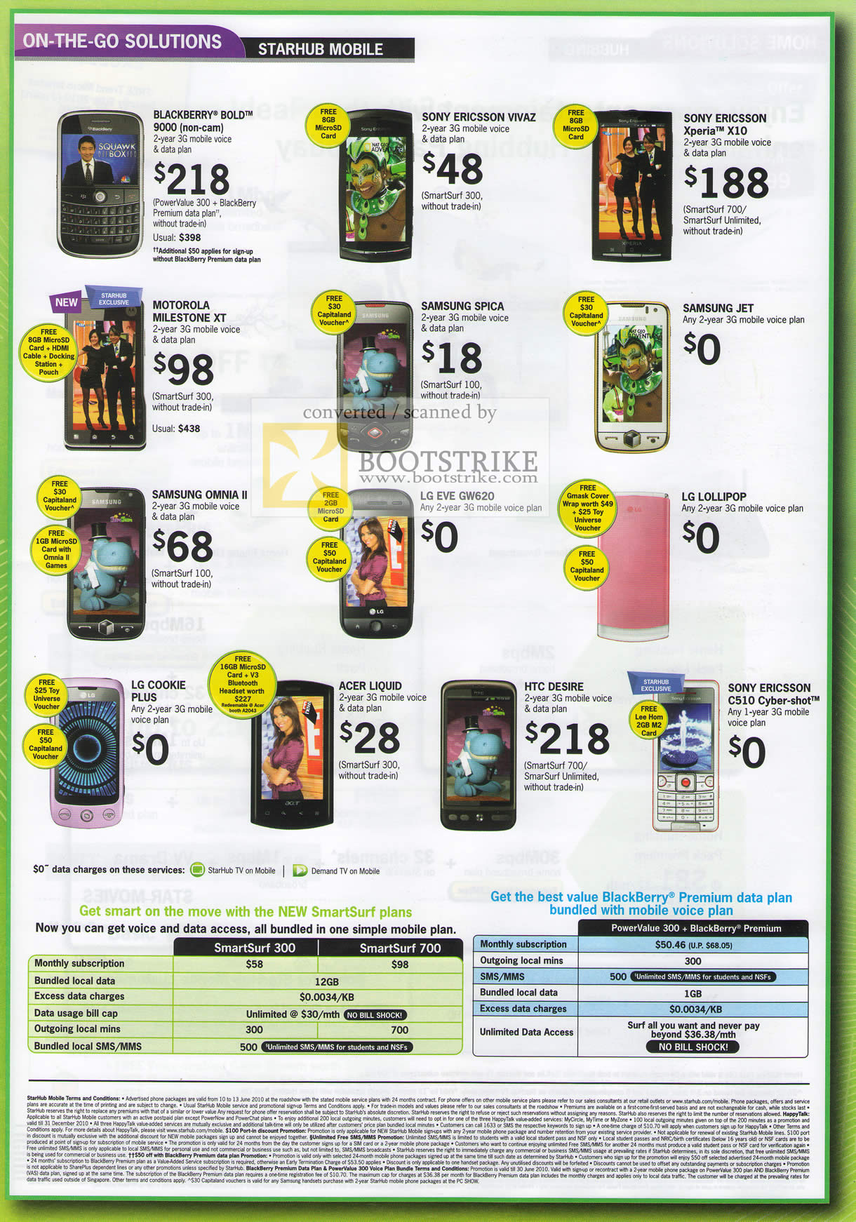 PC Show 2010 price list image brochure of Starhub Mobile Phones BlackBerry Sony Ericsson Motorola Samsung LG Acer HTC Plans SmartSurf
