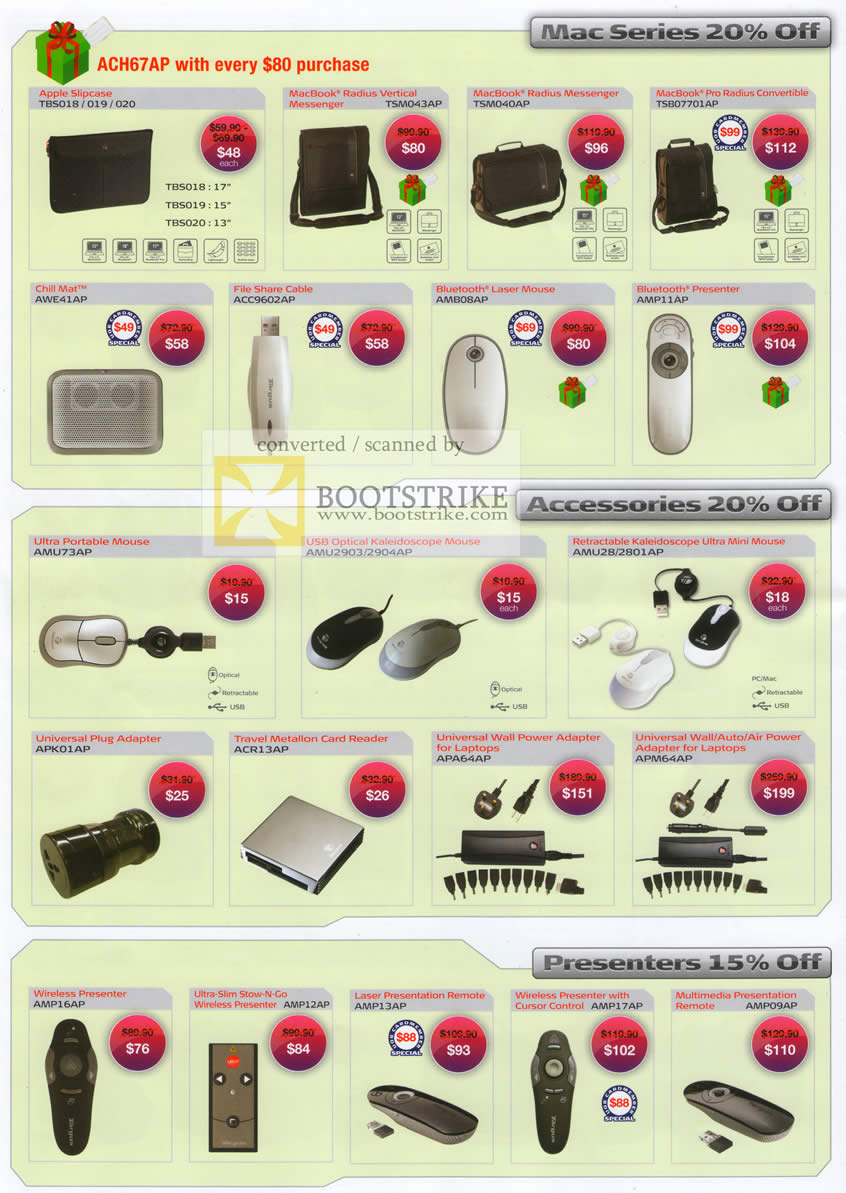 PC Show 2010 price list image brochure of Targus Apple Case Cable Bluetooth Mouse Presenter Universal Plug Adapter Card Reader 