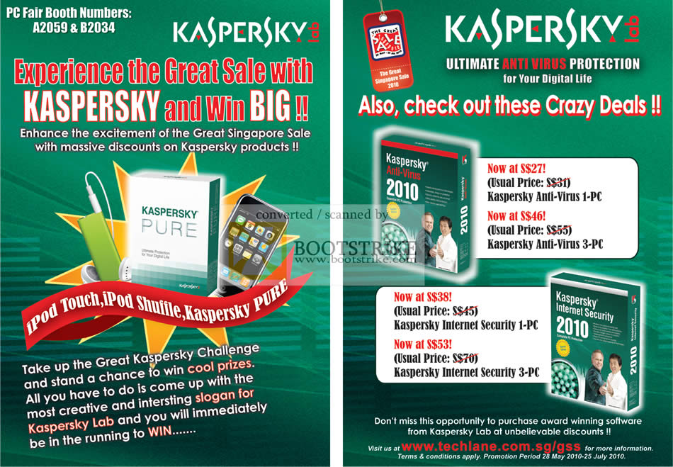 PC Show 2010 price list image brochure of TechLane Kaspersky Anti Virus Internet Security Pure Challenge