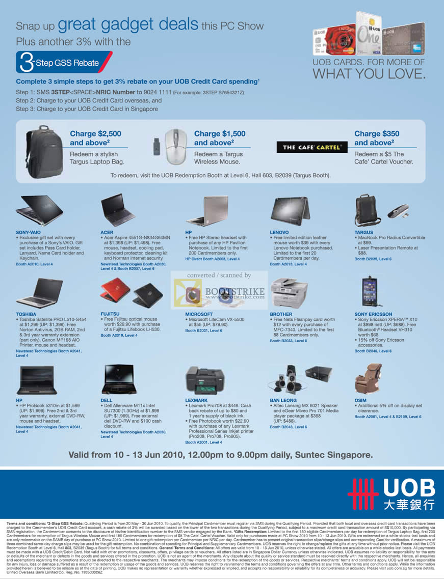 PC Show 2010 price list image brochure of UOB Card Gifts Rebates Discounts
