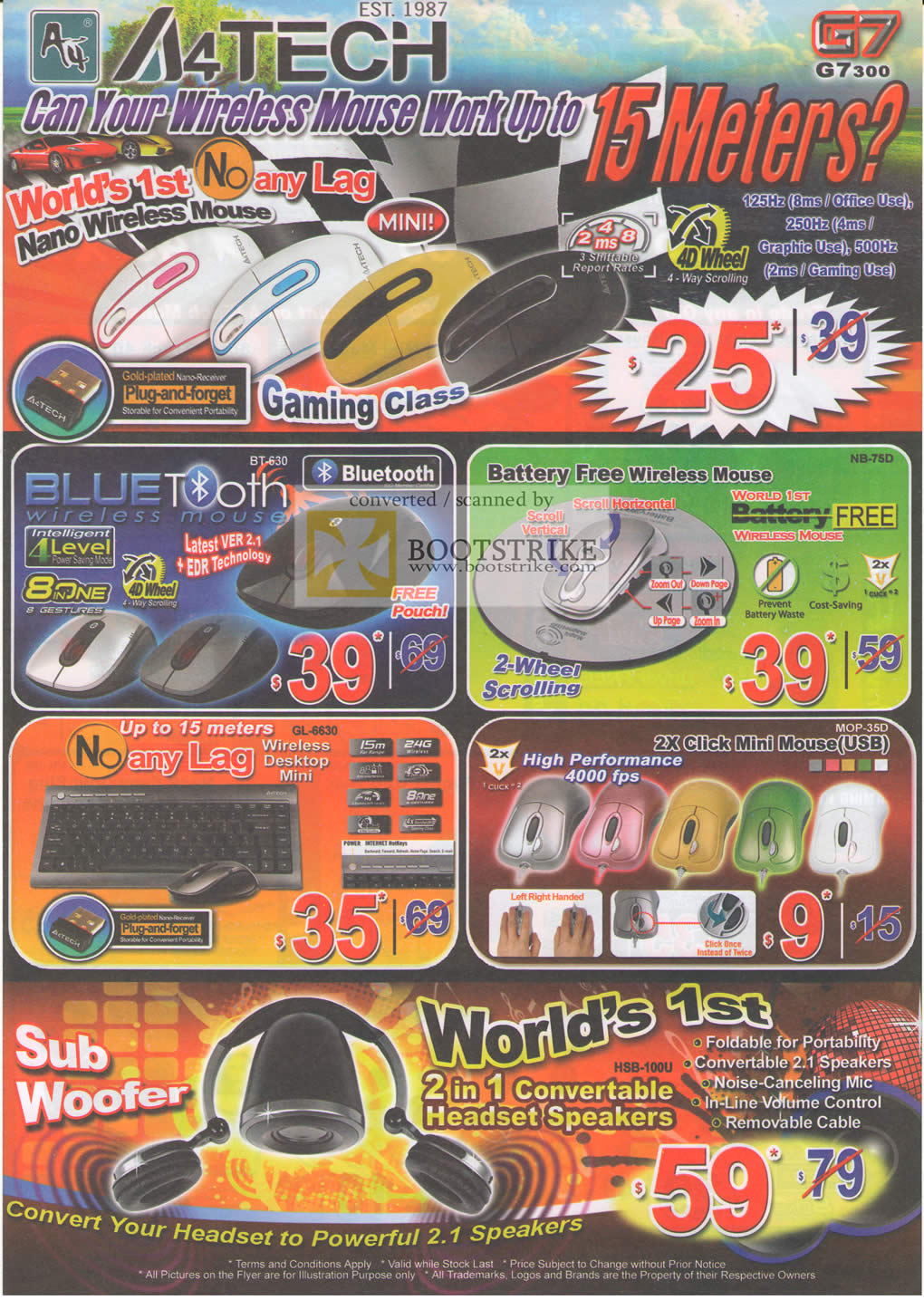 PC Show 2010 price list image brochure of Vertex A4Tech Nano Wireless Bluetooth Battery Free Keyboard Headset Speakers